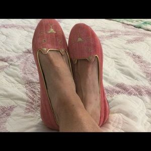 Charlotte Olympia kitty cat loafers pink 61/2 euc